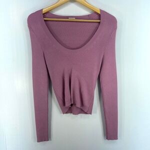 Abercrombie Fitch Purple Ribbed Knit Scoop Neck Corset Sweater Womens Medium